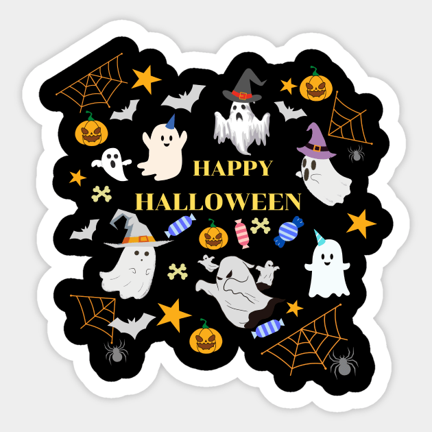 Happy Halloween T-shirt, Halloween Ghost And Pumpkin T-shirt, Halloween for kids.. Sticker by DakhaShop